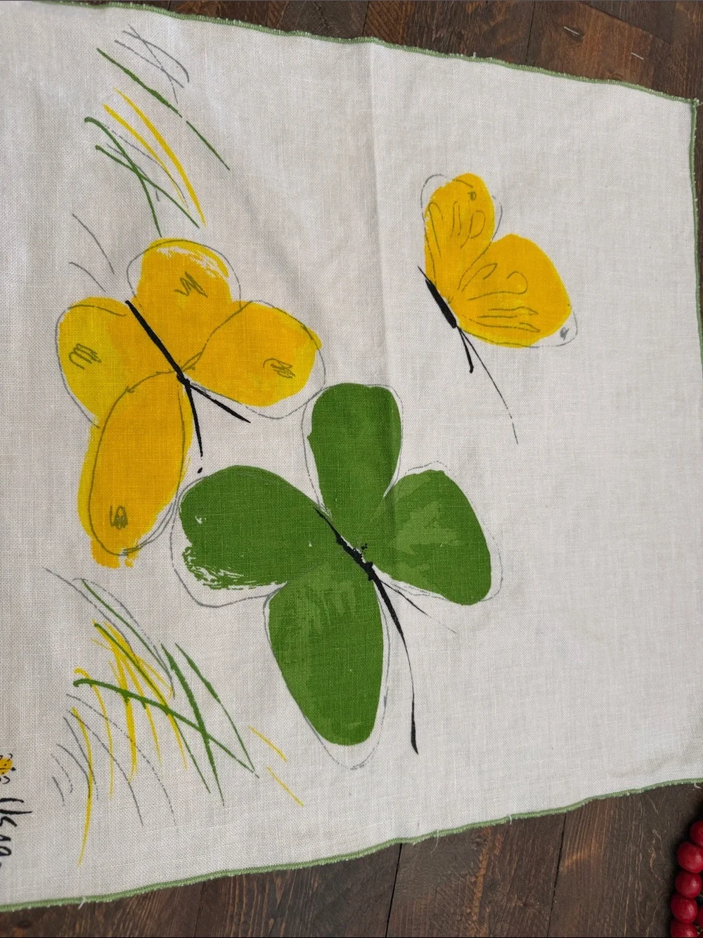 Vintage 60’s-70’s Vera Neumann Butterfly Cloth Napkins Yellow Green MCM Set of 6